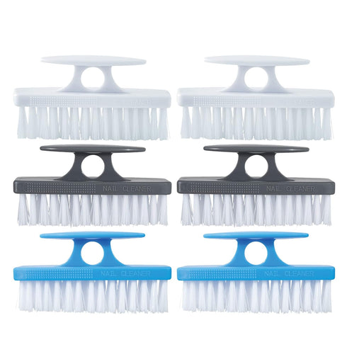 Superio Nail Brush for Cleaning Fingernails, Small Stiff Scrub Brush, 6 Pack in White, Grey, Blue