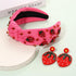 Strawberry Headbands for Women, Tropical Fruit Embellished Rhinestone Crystal Wide Top Knot Headband, Summer Hair