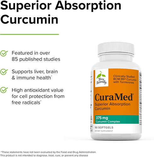 Terry Naturally CuraMed 375 mg, 90 Softgels, Superior Absorption Curcumin for Liver, Brain & Immune Health