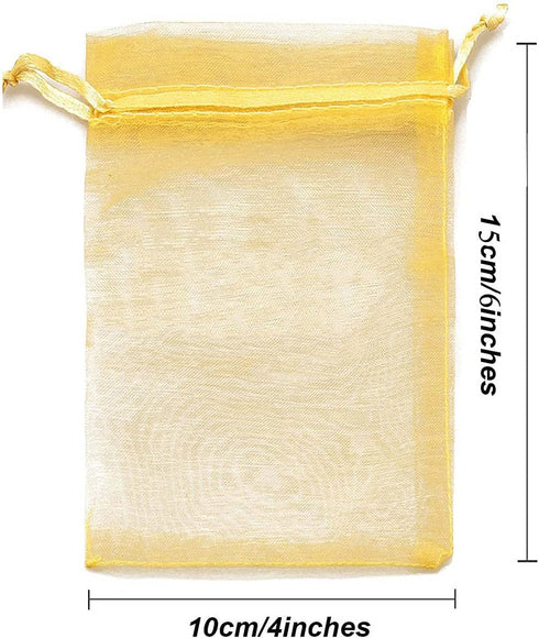 4x6 Inch Organza Gift Bags with Drawstring for Jewelry, Candy, Set of 100 Gold Sachet, Sheer Fabric Mesh Tie Sack for