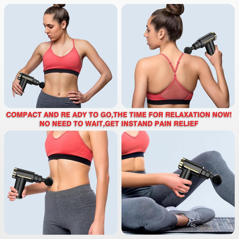 Massage Gun for Deep Tissue Pain Relief, Electric Mini Handheld Body Massager with 4 Heads & 6 Speeds