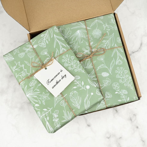 100 Sheets Sage Green Wildflowers Tissue Paper, Green White Floral Printed for Boho Themed Baby Shower, Weddings
