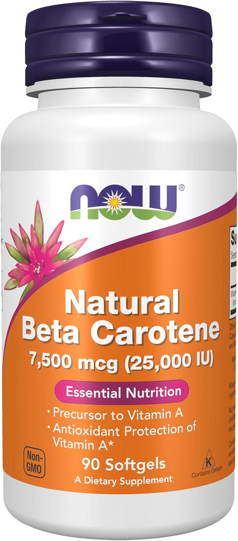 NOW Supplements Natural Beta Carotene 25,000 IU - 90 Softgels Essential Nutrition