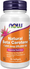 NOW Supplements Natural Beta Carotene 25,000 IU - 90 Softgels Essential Nutrition