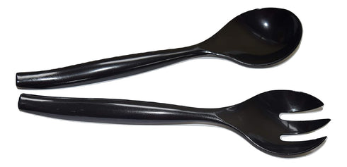 24 Heavy Duty Disposable Plastic Serving Utensils, Twelve 10" Forks & Spoons, Black
