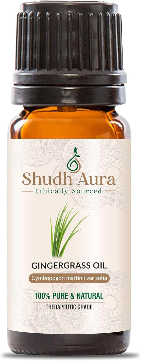 Shudh Aura Gingergrass Essential Oil | 100% Pure, Undiluted and Natural | Therapeutic Grade