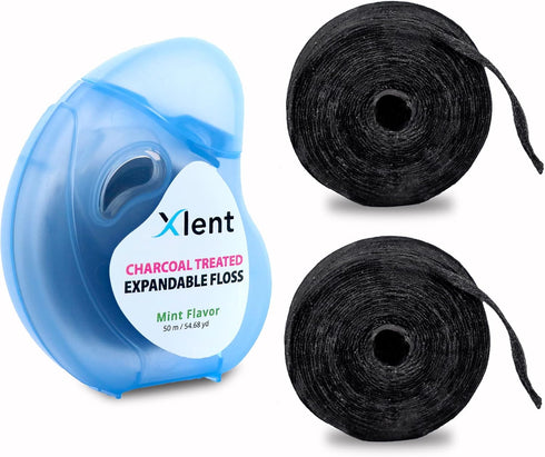 Xlent Expandable Floss, Activated Charcoal, Xylitol Natural Based Wax, Fresh Mint Flavor, 3 Count
