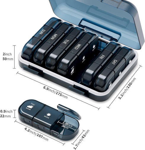 wowotaoo 7 3 Day Weekly Pill Organizer - Times a Day, Waterproof Travel Pill Box for Vitamins & Fish Oil