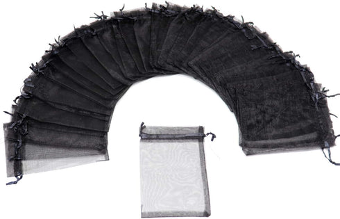 50Pcs Black Organza Bags 8X12 inch - Large Mesh Drawstring Sheer Halloween Goodie Gift Bags for Christmas Wedding