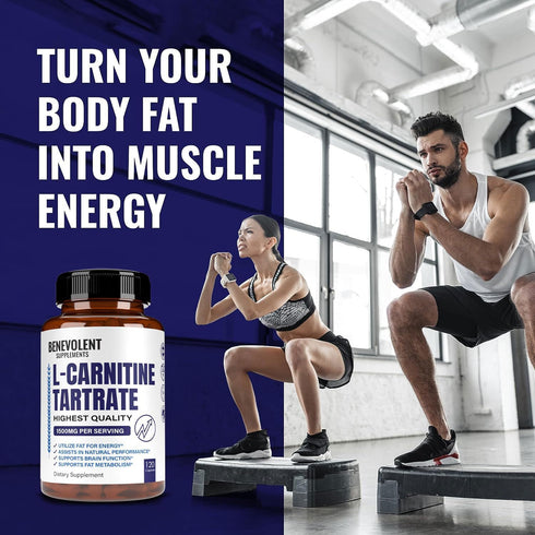 Premium L-Carnitine Tartrate Supplement, 1500mg for Energy, Lean Muscle Gain, 120 Non-GMO Capsules