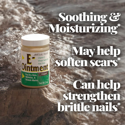 Basic Brands Vitamin E Ointment - 2oz, Moisture Enhancing, 2-Pack, Can Help Reduce Scars, Stretch Marks, Fine Lines