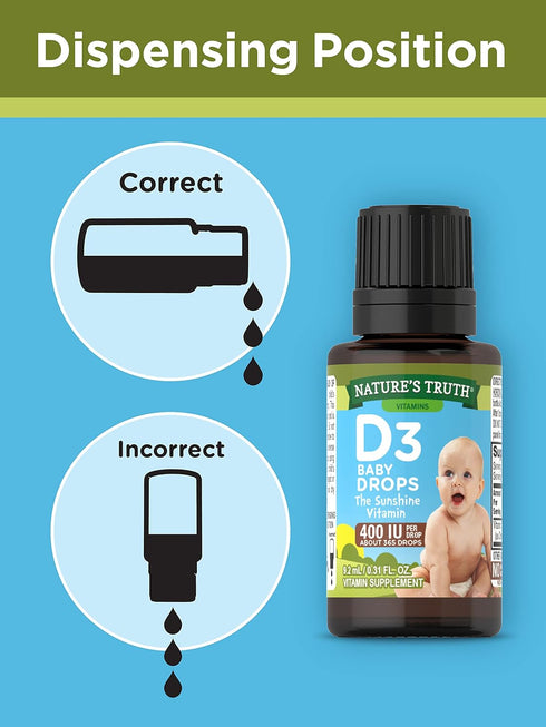 Vitamin D Drops for Infants, 400 IU, 9.2 mL by Nature's Truth | D3 Drops for Kids, Vegetarian, Non-GMO