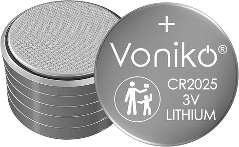 Voniko CR2025 3V 6 Pack 7 Lithium Batteries for Child Safety, Compatible with Remotes, Key Fobs, Watches, Calculators