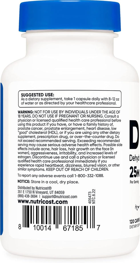 Nutricost DHEA 25mg, 120 Capsules - Gluten Free, Soy Free, Non-GMO Supplement