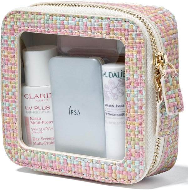 Small Clear Cosmetic Bag for Purse, Cute Leather Makeup Case, Waterproof Zippered Toiletry Organizer for Women