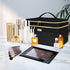 8.8L Double Layer Travel Makeup Bag, Large Cosmetic Case for Travel-Size Accessories, Brushes, and Skin Care - Black