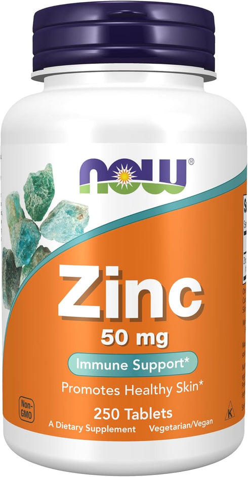 NOW Supplements Zinc 50 mg Tablets, 250 Count (Pack of 1)
