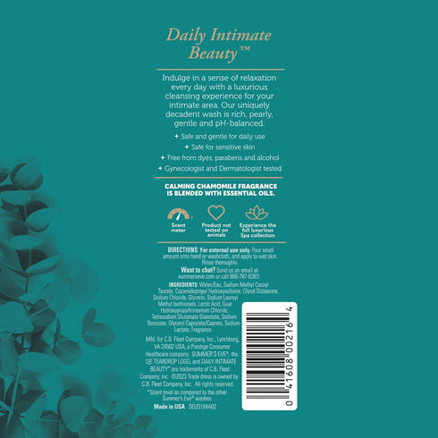 Summer's Eve Spa Daily Intimate Wash, 12oz Calming Chamomile pH-Balanced Feminine Body Wash