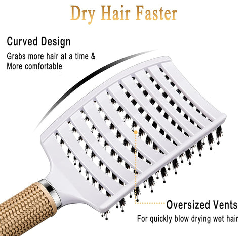 KTKUDY Detangling Hair Brush, Boar Bristle & Tangle-Free Design for Kids, Women, and Men, Smooth Pain-Free Styling,