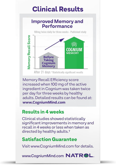 Natrol Cognium Memory Supplements, Brain Health for Adults, 60 Tablets, Clinically Shown to Improve Memory