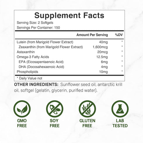 DEAL SUPPLEMENT Lutein and Zeaxanthin Supplements, 40mg Per Serving | 300 Softgels, Enhanced with Astaxanthin, Omega-3s and Phospholipids, Essential Eye Vitamins & Vision Health Support