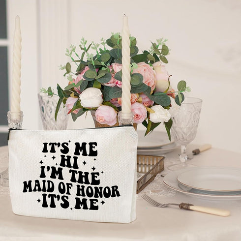 It's Me I'm the Maid of Honor Gift, Bachelorette Party Makeup Bag for Besties Friends, Cosmetic Purse for Women