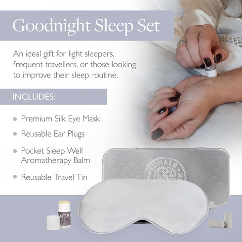 Set (1.5g) Scentered Goodnight Sleep Well Gift Luxury Silk Eye Mask, Aromatherapy Pocket Balm & Reusable Ear Plugs