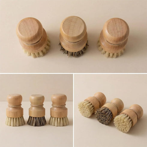 Set, 3 Pack Wooden Dish Scrub Brush - Natural Fiber Kitchen Dish Scrubber for Cleaning Pots, Sink, Tableware