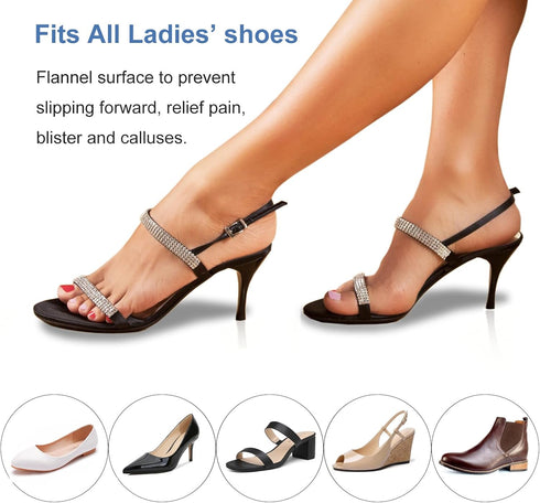2 Pairs Gel High Heels Sandals Cushion Insoles, Non-slip Invisible Inserts for Flats, 3/4 Length Pads, Black