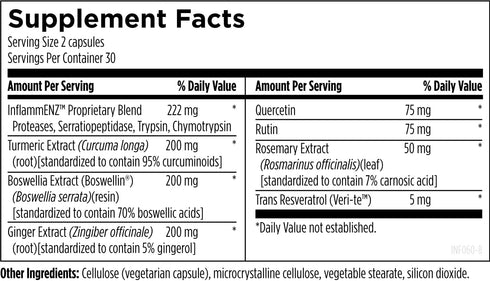 Designs for Health Inflammatone - Turmeric Supplements with Proteolytic Enzymes, Boswellia, Quercetin & Resveratrol (60