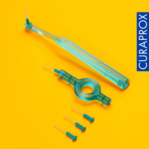 Curaprox CPS 06 Prime Start Interdental Brushes Set, 5 Brushes CPS 06 Prime + 1 Holder UHS 409 + 1 Holder UHS 470, 0.6