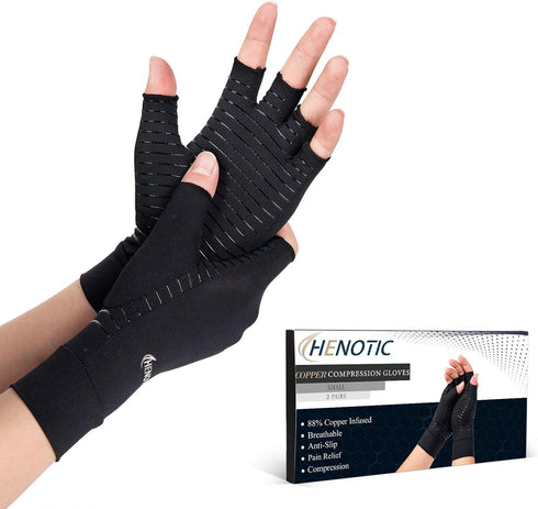 2 Pairs Fingerless Copper Arthritis Gloves for Men Women, Breathable & Moisture Wicking Compression Gloves for