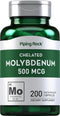Piping Rock Molybdenum Supplement 500 mcg, 200 Capsules, Non-GMO Chelated Molybdenum Amino Acid, Gluten Free