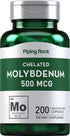 Piping Rock Molybdenum Supplement 500 mcg, 200 Capsules, Non-GMO Chelated Molybdenum Amino Acid, Gluten Free