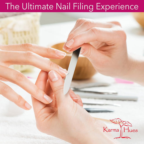 Karma Organic Double Sided Glass Nail File Set of 2 for Women - Professional Nail Buffer for Manicure Pedicure Care