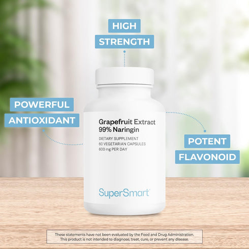Supersmart Grapefruit Extract 600mg (99% Naringin) - High Potency GSE Supplement, 60 Vegetarian Capsules