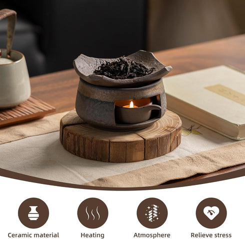 NeoNava Cedar Aromatherapy Burner & Ceramic Oil Warmer for Home & Office (Heat-Resistant Tile Baking Tray +