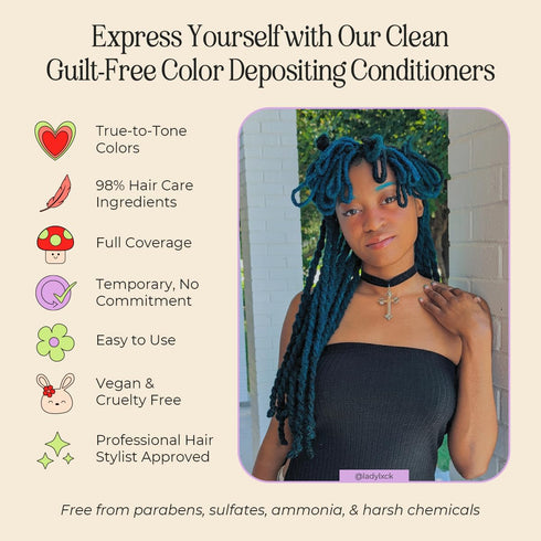 INH Semi Permanent Hair Color, Aquamarine Hair Dye, Color Depositing Conditioner, Temporary Blue Green Tint