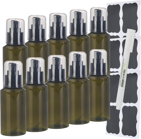Sookdeo Mini Dispenser, Portable Refillable Bottle with Pump & Lid for Travel, 10 Pack, 3oz, 100ml (Green)