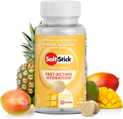 SaltStick Electrolyte FastChews - 60 Tropical Mango Chewable Electrolytes for Running and Hydration, 60 Count