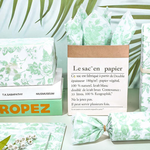 Whaline 100 Sheets Elegant Floral Tissue Paper, Green Flower Gift Wrapping Paper for Spring Wedding and Baby Shower