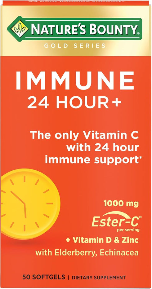 Nature's Bounty Immune 24 Hour + Vitamin C with 24 Hour Support, Ester C, Rapid Release Softgels, 50 Count