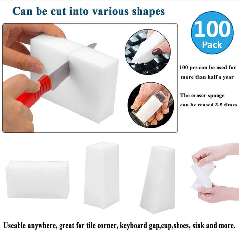 Magic Cleaning Sponges Eraser, 100 Pack Premium Melamine Foam Cleaning Pads, White Household Scrub Sponge for Kitchen,