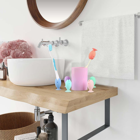 6 Pcs Silicone Fish Toothbrush Covers, Cute Standing Tooth Brush Holder, Travel Protector Cap for Household