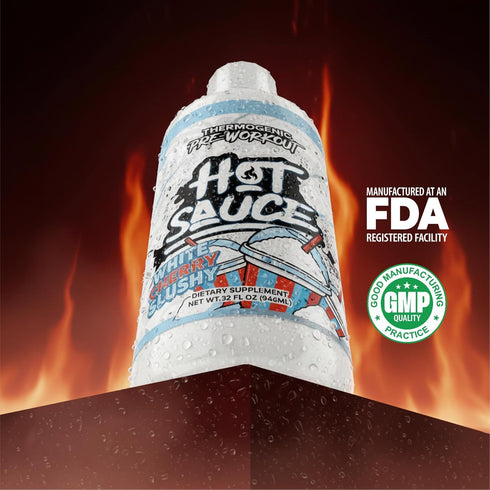 Pump Sauce 32 Oz Hot Sauce Thermogenic Pre-Workout, White Cherry Flavor, Liquid Energy Supplement with Caffeine