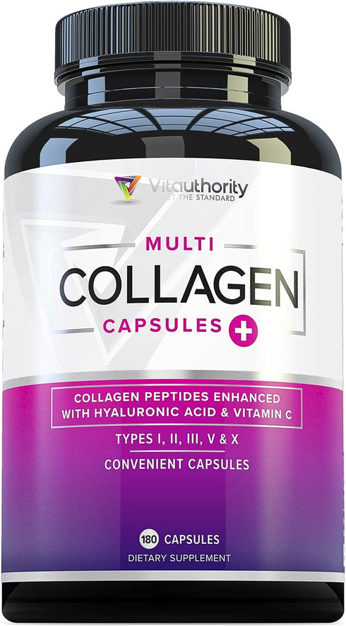 Vitauthority Multi Collagen Pills for Women and Men, High Absorption Hydrolyzed Collagen Peptides Capsules