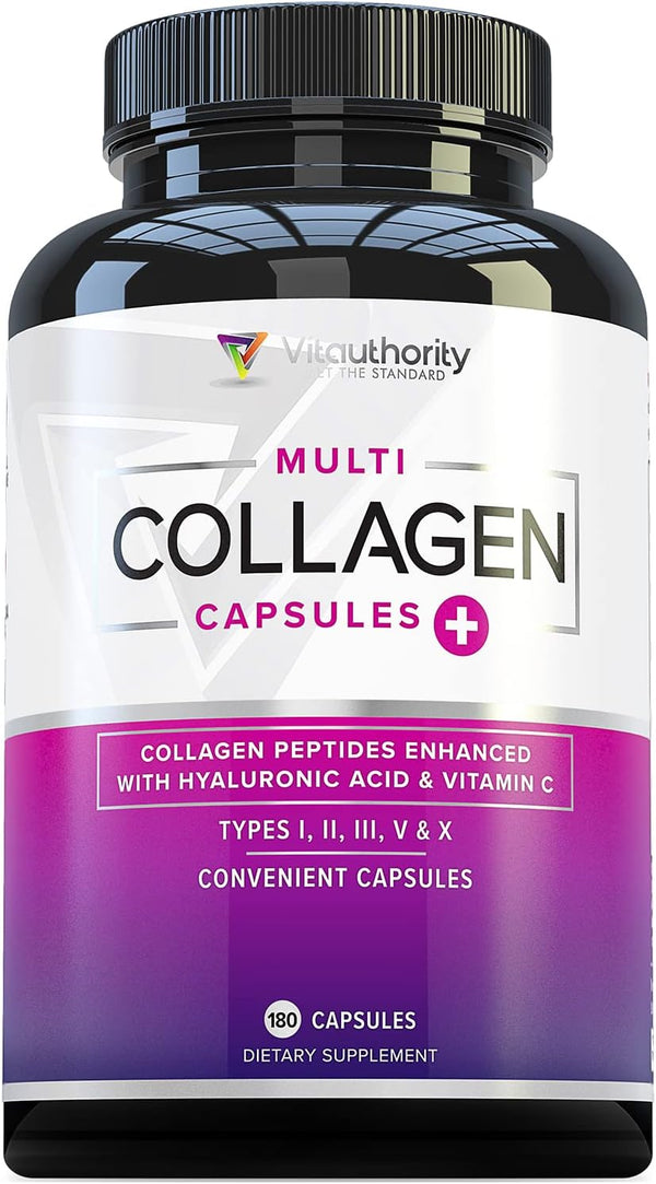 Vitauthority Multi Collagen Pills for Women and Men, High Absorption Hydrolyzed Collagen Peptides Capsules