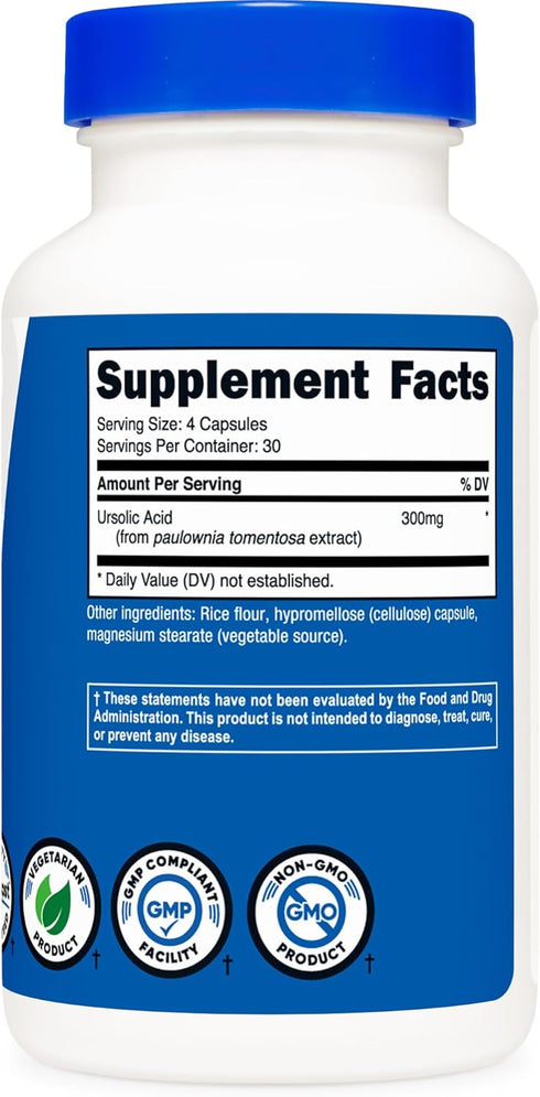Nutricost Ursolic Acid 300mg - 120 Capsules, Vegetarian, Non-GMO, Gluten Free, Soy Free Supplement