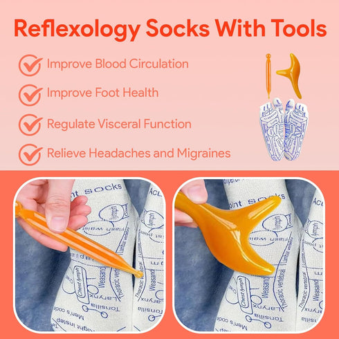 2 Pairs Reflexology Foot Massage Socks with Trigger Point Tool, Foot Pain Relief for Women and Men (Women)
