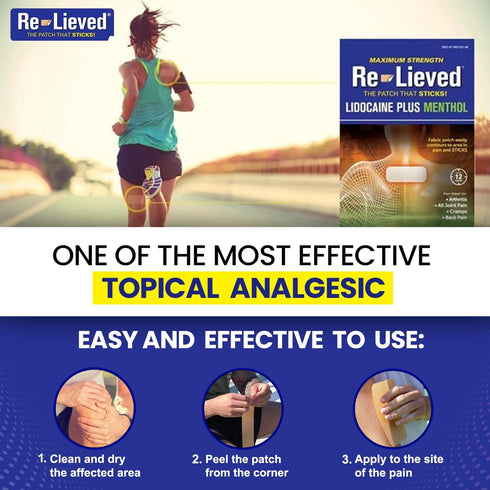 4% Lidocaine & 1% Menthol Pain Relief Patches - Maximum Strength Medicated Stick-on Patches for Joint & Muscle Pain (6